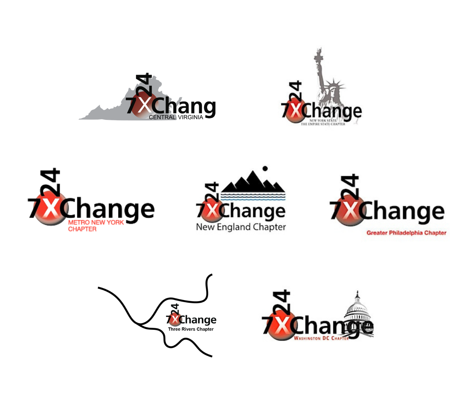 Logos of the seven participating 7×24 Exchange Northeast chapters