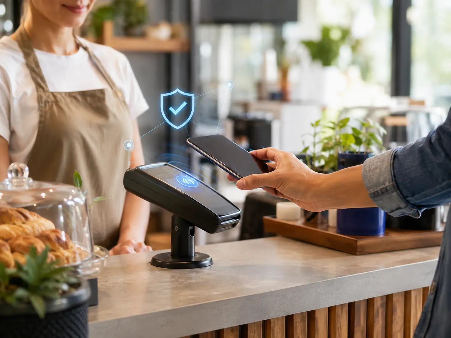 Secure digital banking and contactless payment services in everyday use