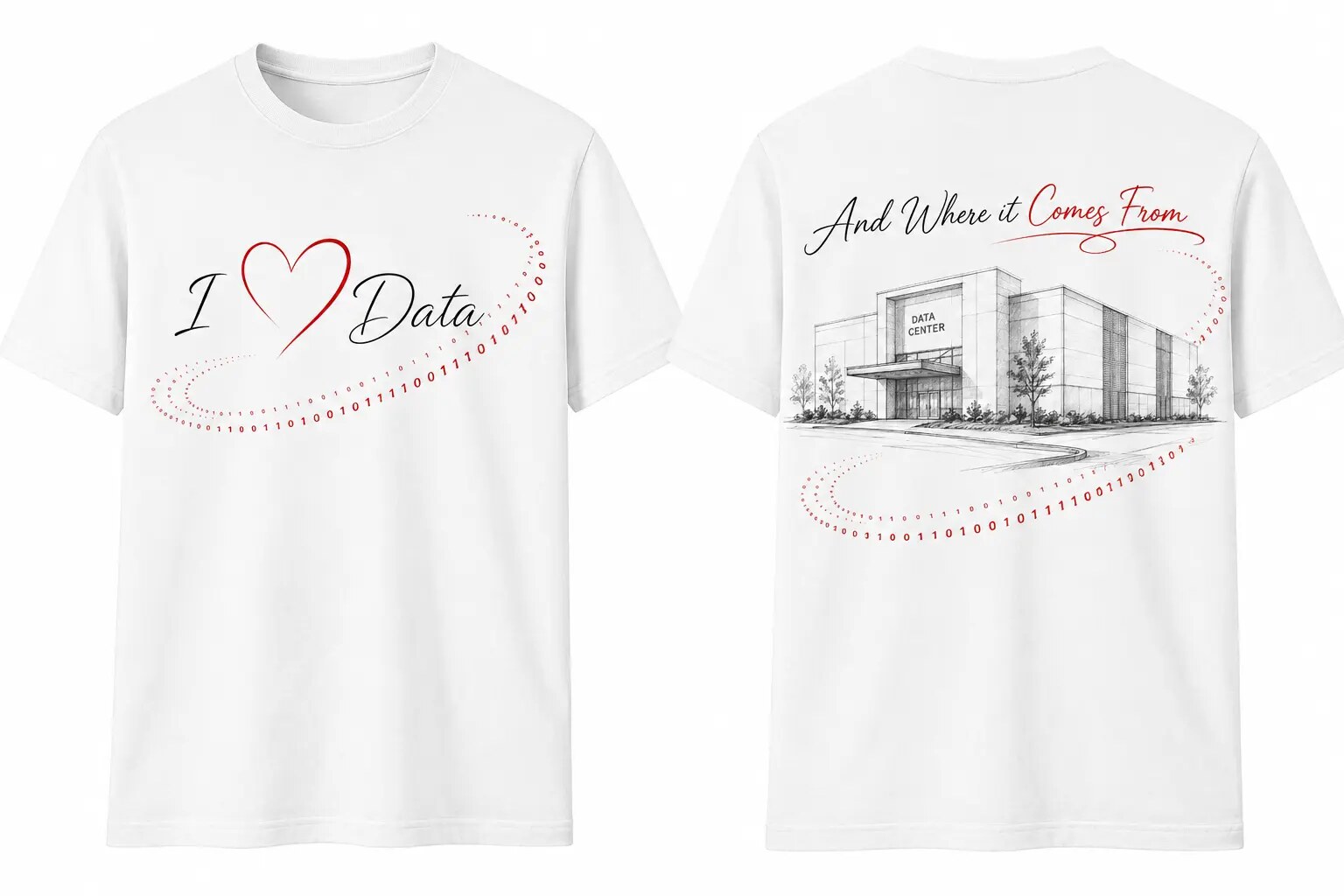 Front and back of the I Love Data T-shirt